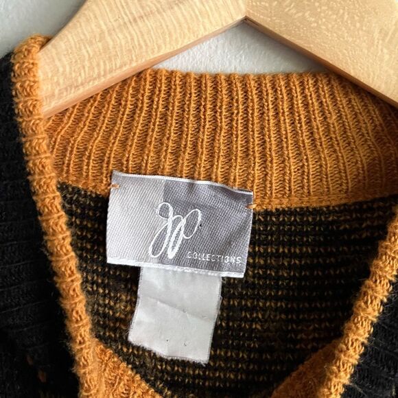 JP Collections Vintage Tulip Sweater L, Floral Knit, Black Mustard Pullover - Picture 5 of 9
